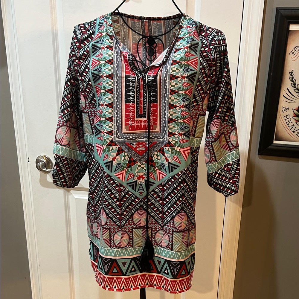 Colorful Geometric Pattern Tunic or Swim Coverup